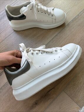 Alexander McQueen White Leather Sneakers with Silver Heel Tab